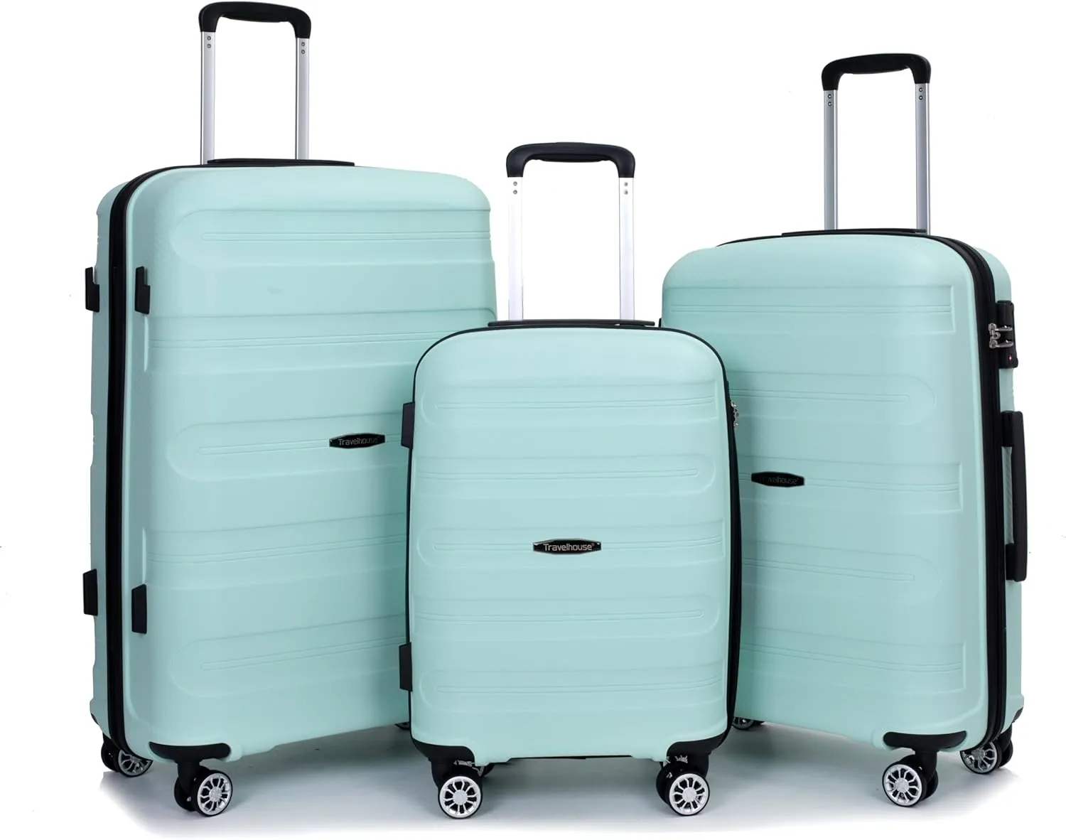 Travelhouse hardshell 3 Piece Set, PP Hard Wheel Suitcase Set with Spinner Wheels, TSA Lock, 202428 Women's Luggage Set (Green)