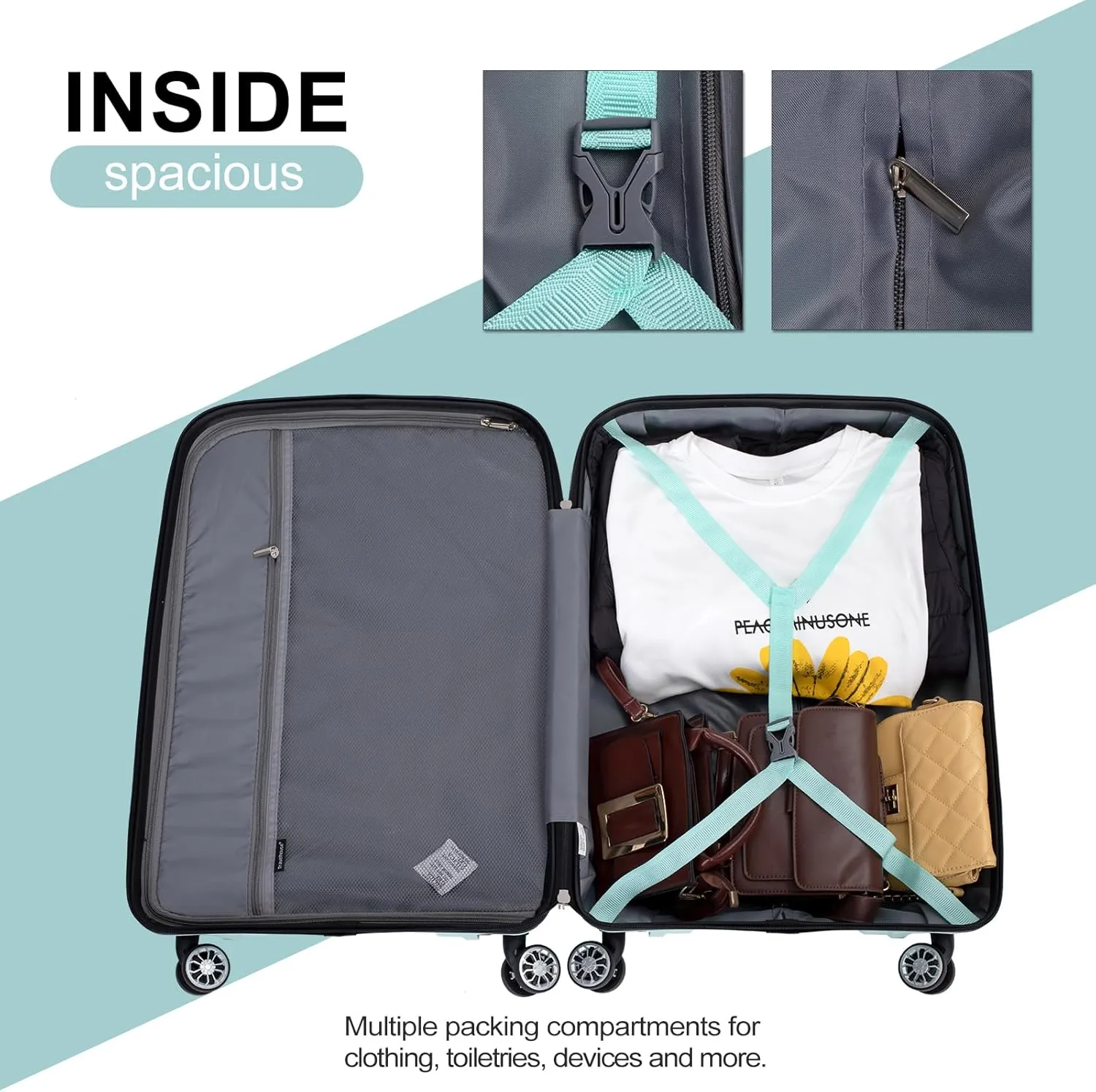 Travelhouse hardshell 3 Piece Set, PP Hard Wheel Suitcase Set with Spinner Wheels, TSA Lock, 202428 Women's Luggage Set (Green)