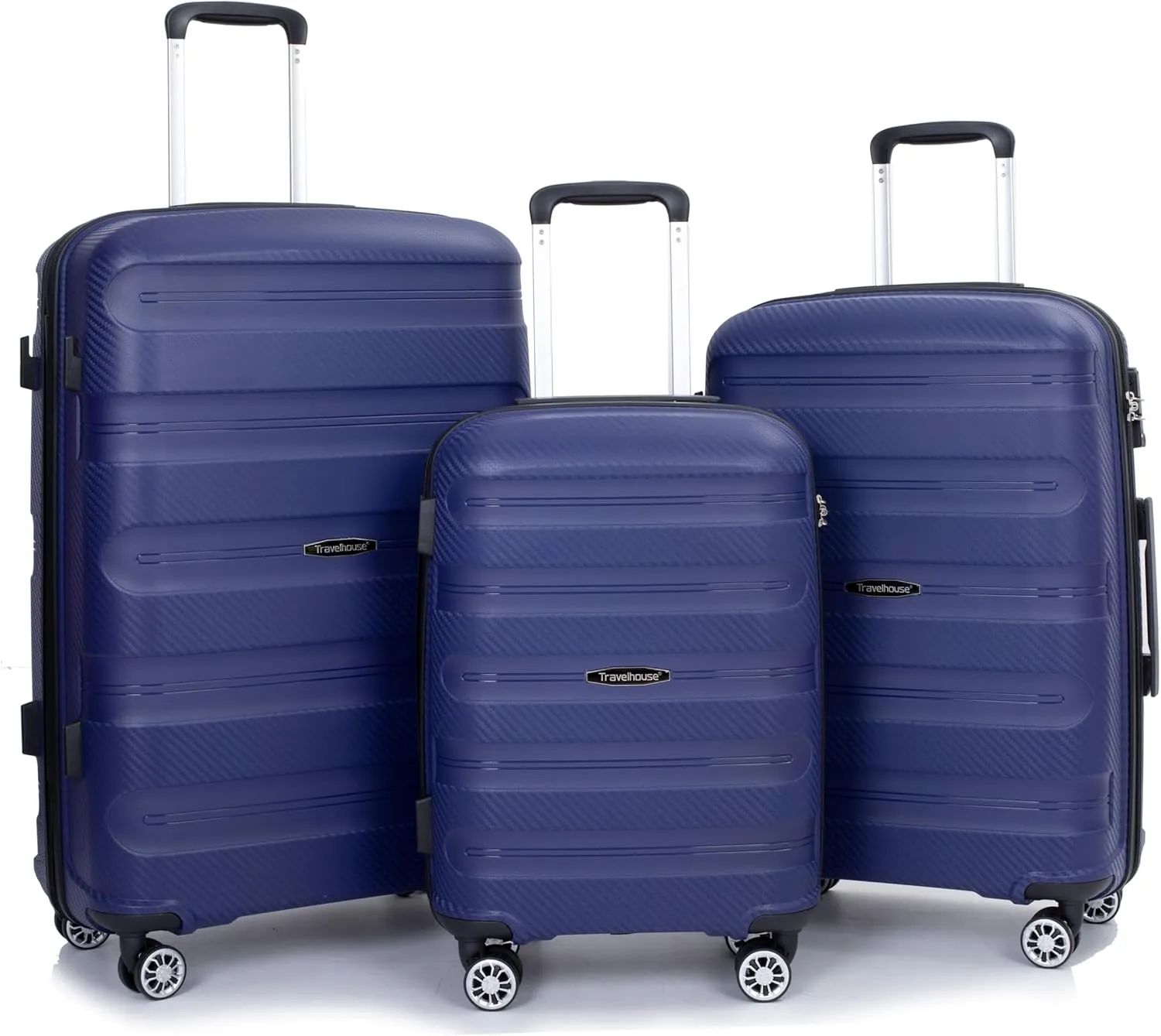 Travelhouse hardshell 3 Piece Set, PP Hard Wheel Suitcase Set with Spinner Wheels, TSA Lock, 202428 Women's Luggage Set (Navy)