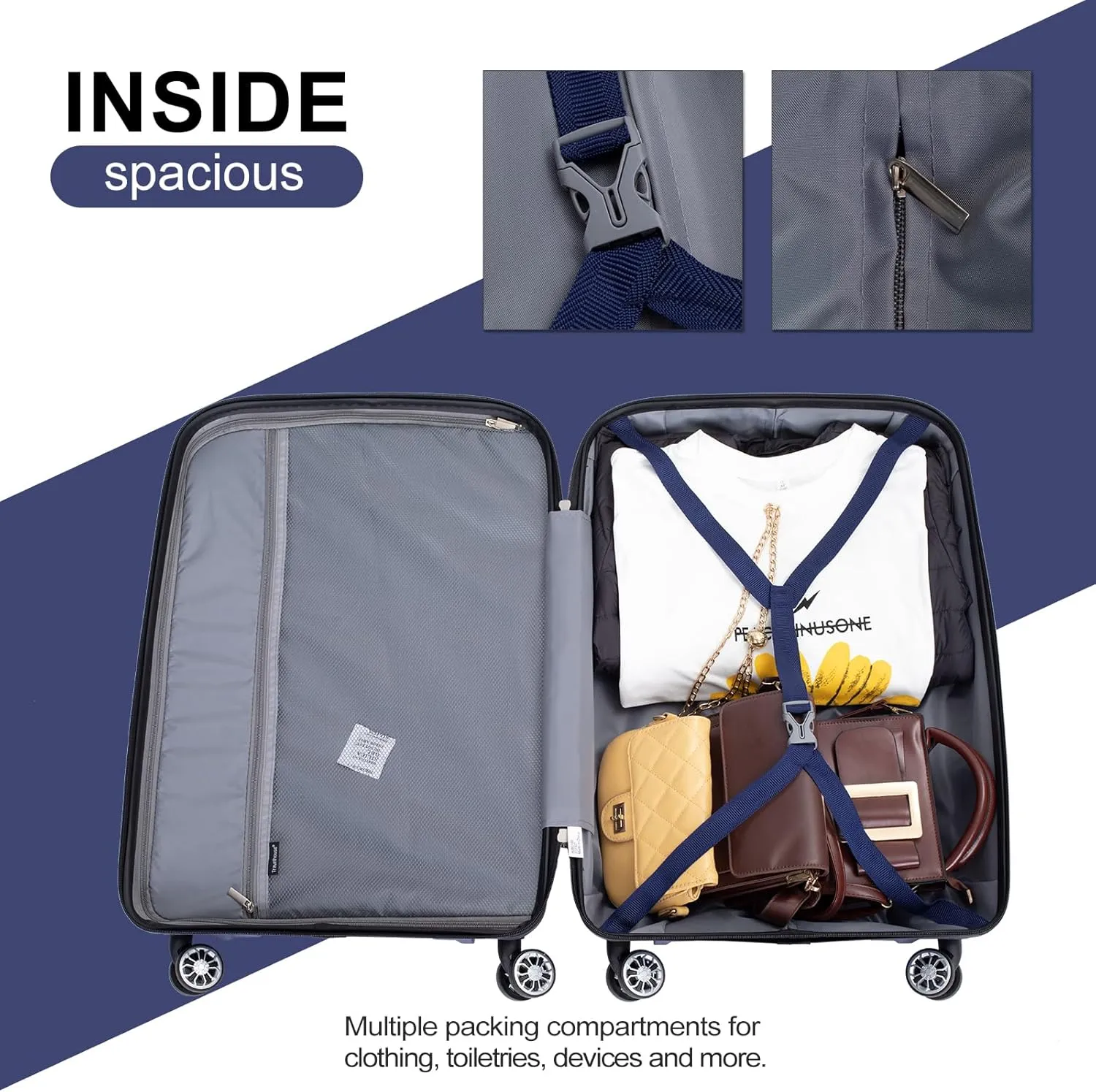 Travelhouse hardshell 3 Piece Set, PP Hard Wheel Suitcase Set with Spinner Wheels, TSA Lock, 202428 Women's Luggage Set (Navy)