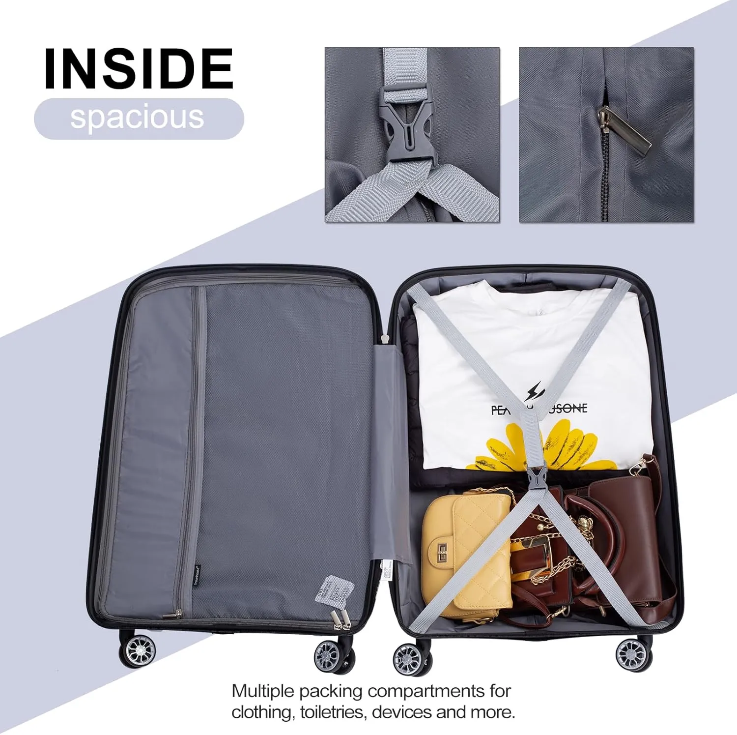 Travelhouse hardshell 3 Piece Set, PP Hard Wheel Suitcase Set with Spinner Wheels, TSA Lock, 202428 Women's Luggage Set (Silver)