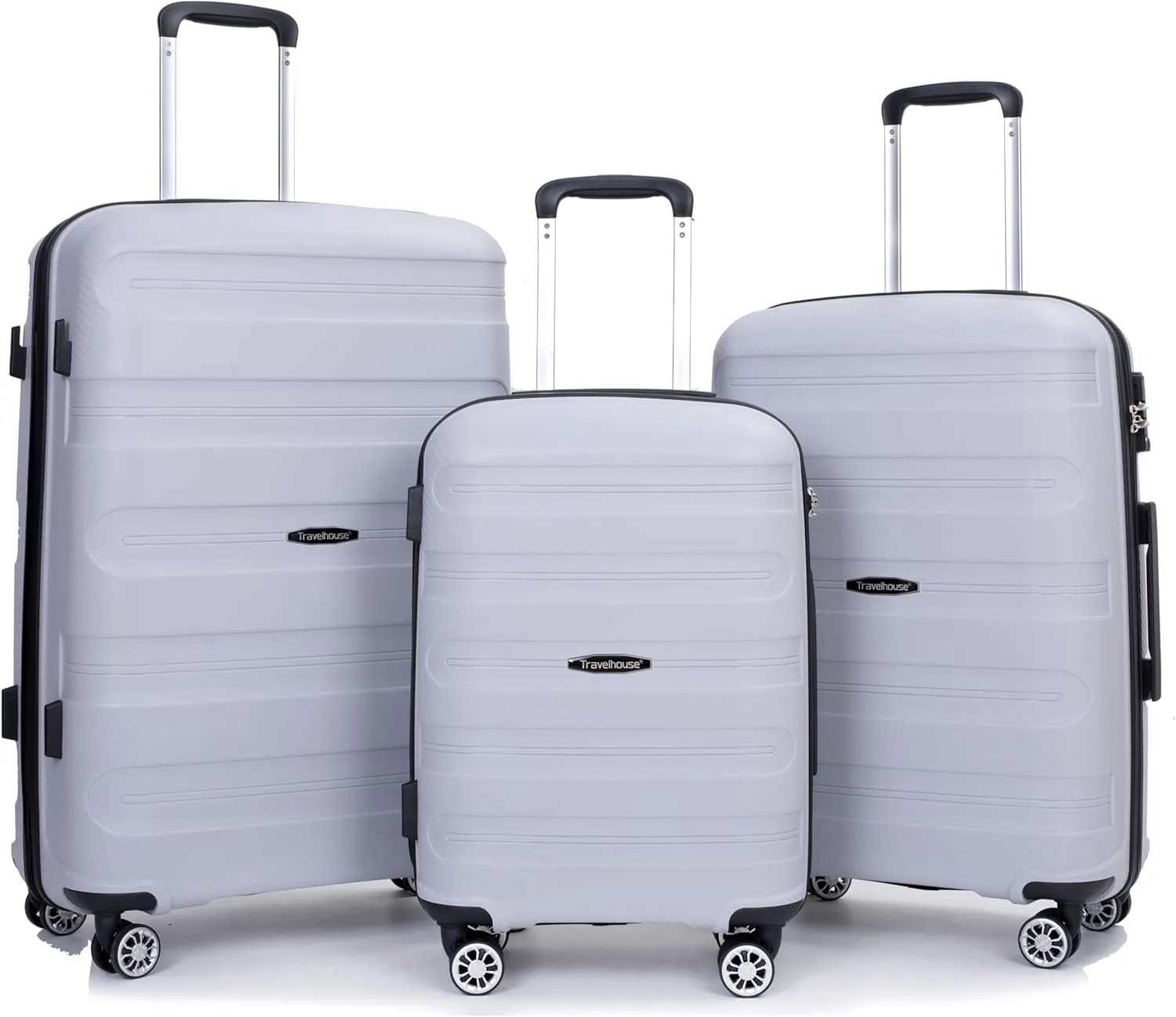Travelhouse hardshell 3 Piece Set, PP Hard Wheel Suitcase Set with Spinner Wheels, TSA Lock, 202428 Women's Luggage Set (Silver)