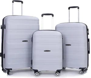 Travelhouse hardshell 3 Piece Set, PP Hard Wheel Suitcase Set with Spinner Wheels, TSA Lock, 202428 Women's Luggage Set (Silver)