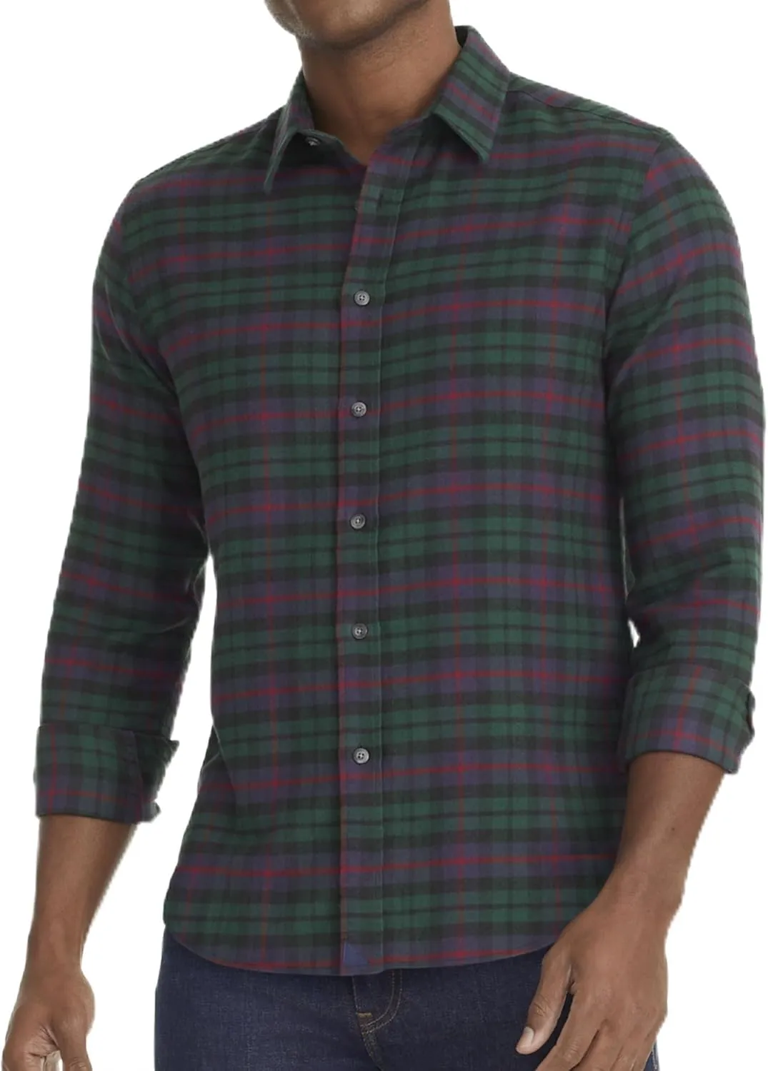 UNTUCKit Flannel Moncayo Shirt - Untucked Shirt for Men, Long Sleeve, Green Plaid, Regular Fit