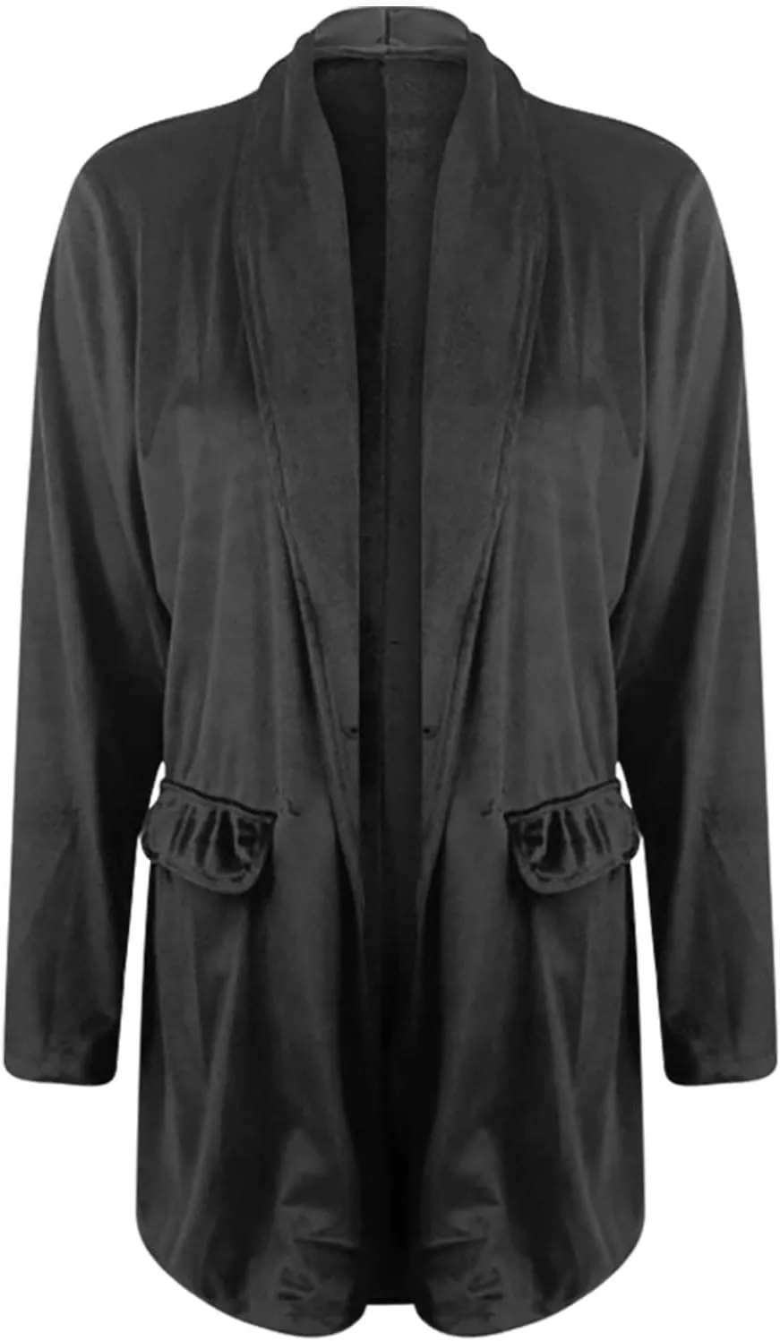 Velvet Cardigan for Women Long Lapel Long Sleeve Shirt with Pockets Mid-Length Open Front Trench Kimono Coat