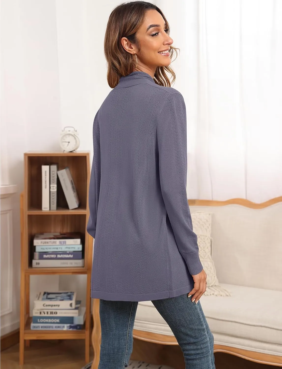 VIISHOW Womens Open Front Lightweight Cardigan Basic Knit Sweater Casual Long Sleeve Shawl Collar Sweaters Coat Soft Outwear