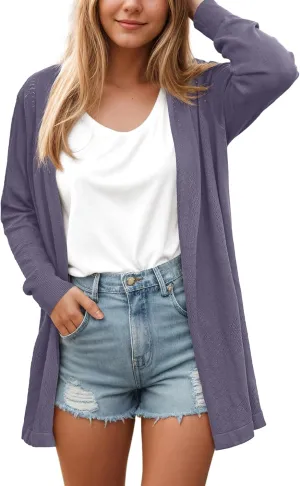 VIISHOW Womens Open Front Lightweight Cardigan Basic Knit Sweater Casual Long Sleeve Shawl Collar Sweaters Coat Soft Outwear