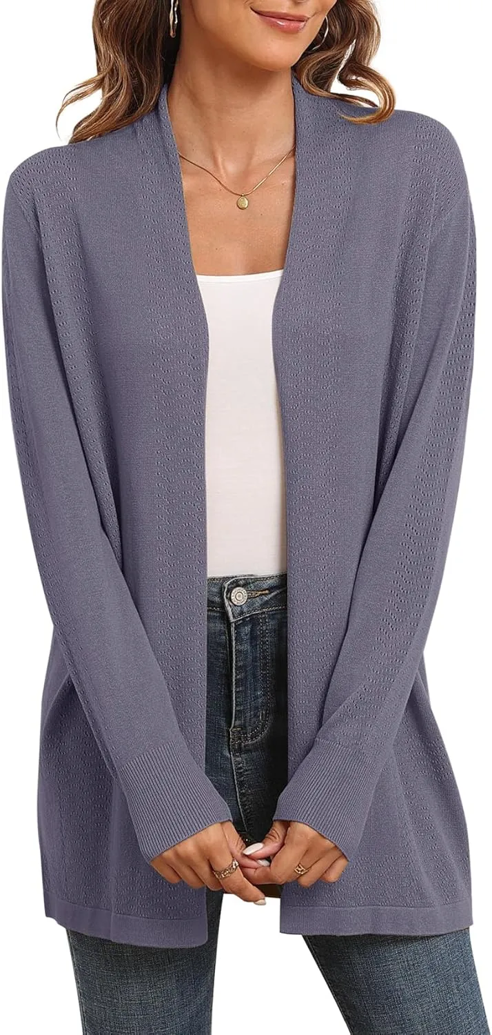 VIISHOW Womens Open Front Lightweight Cardigan Basic Knit Sweater Casual Long Sleeve Shawl Collar Sweaters Coat Soft Outwear