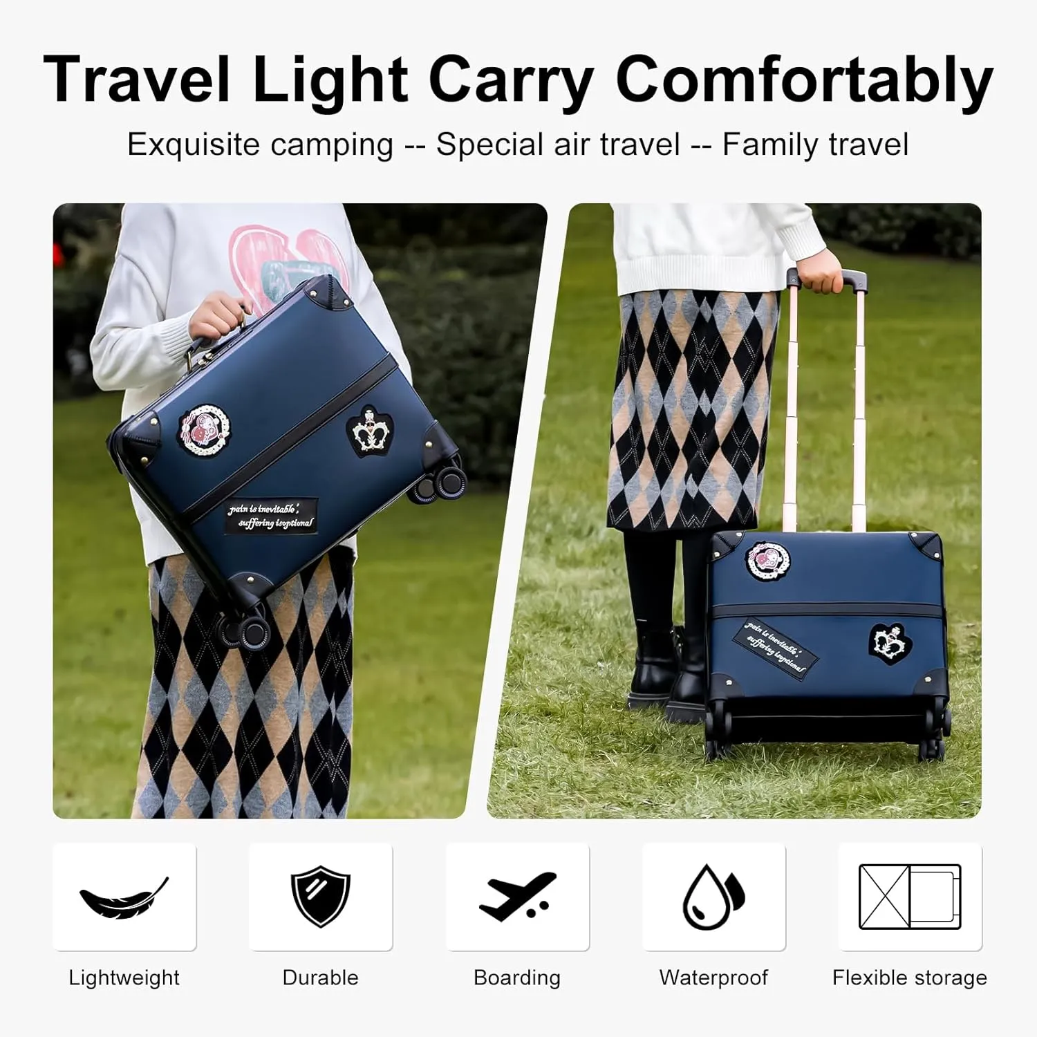 Vintage Luggage Set with Wheels, Retro Suitcase, Travel Trunk Set, Stylish Vintage Luggage Set for Women and Men