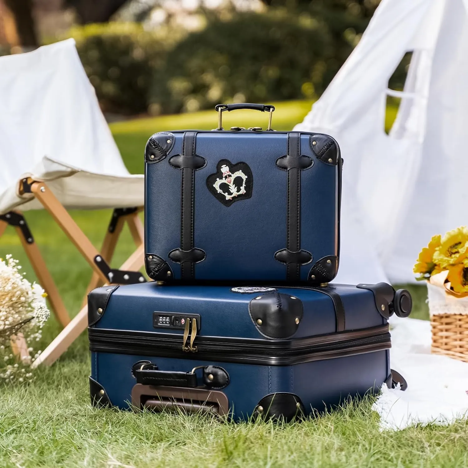 Vintage Luggage Set with Wheels, Retro Suitcase, Travel Trunk Set, Stylish Vintage Luggage Set for Women and Men