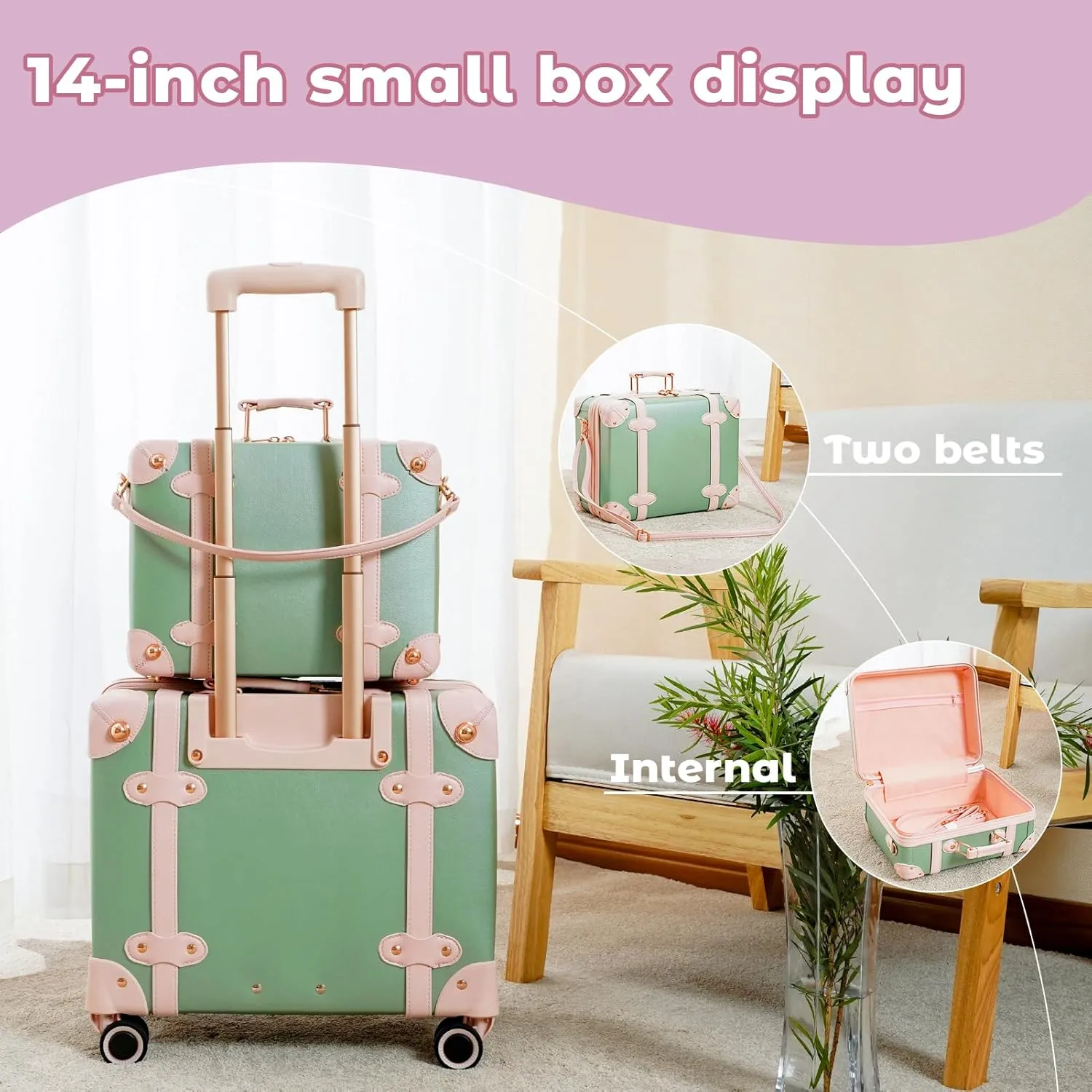 Vintage Luggage Set with Wheels, Retro Suitcase, Travel Trunk Set, Stylish Vintage Luggage Set for Women and Men