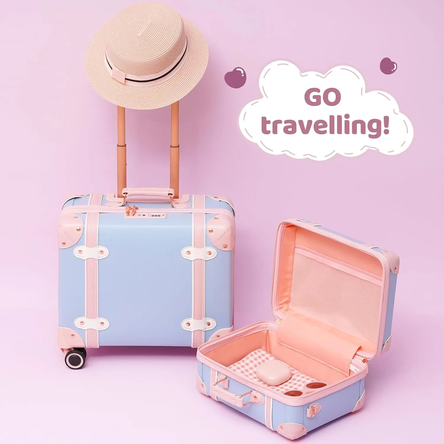 Vintage Luggage Set with Wheels, Retro Suitcase, Travel Trunk Set, Stylish Vintage Luggage Set for Women and Men