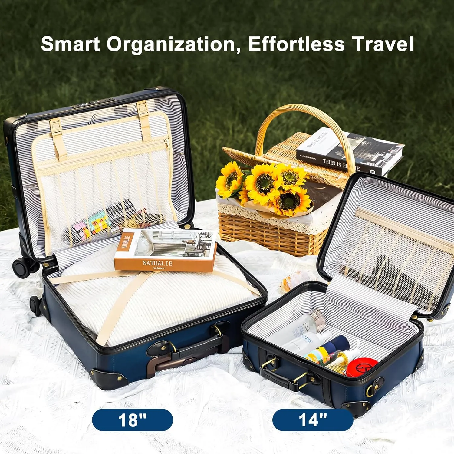 Vintage Luggage Set with Wheels, Retro Suitcase, Travel Trunk Set, Stylish Vintage Luggage Set for Women and Men