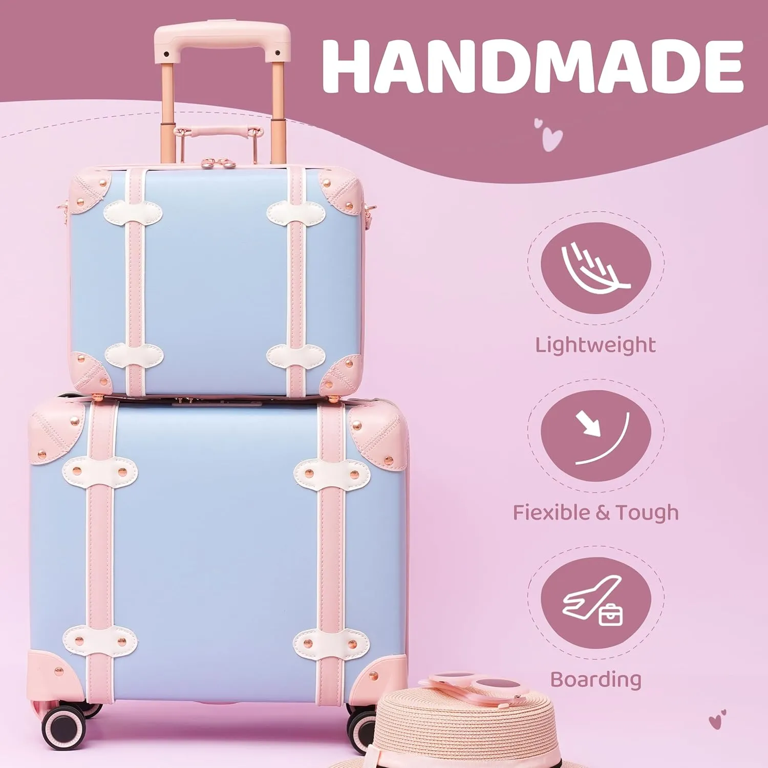 Vintage Luggage Set with Wheels, Retro Suitcase, Travel Trunk Set, Stylish Vintage Luggage Set for Women and Men