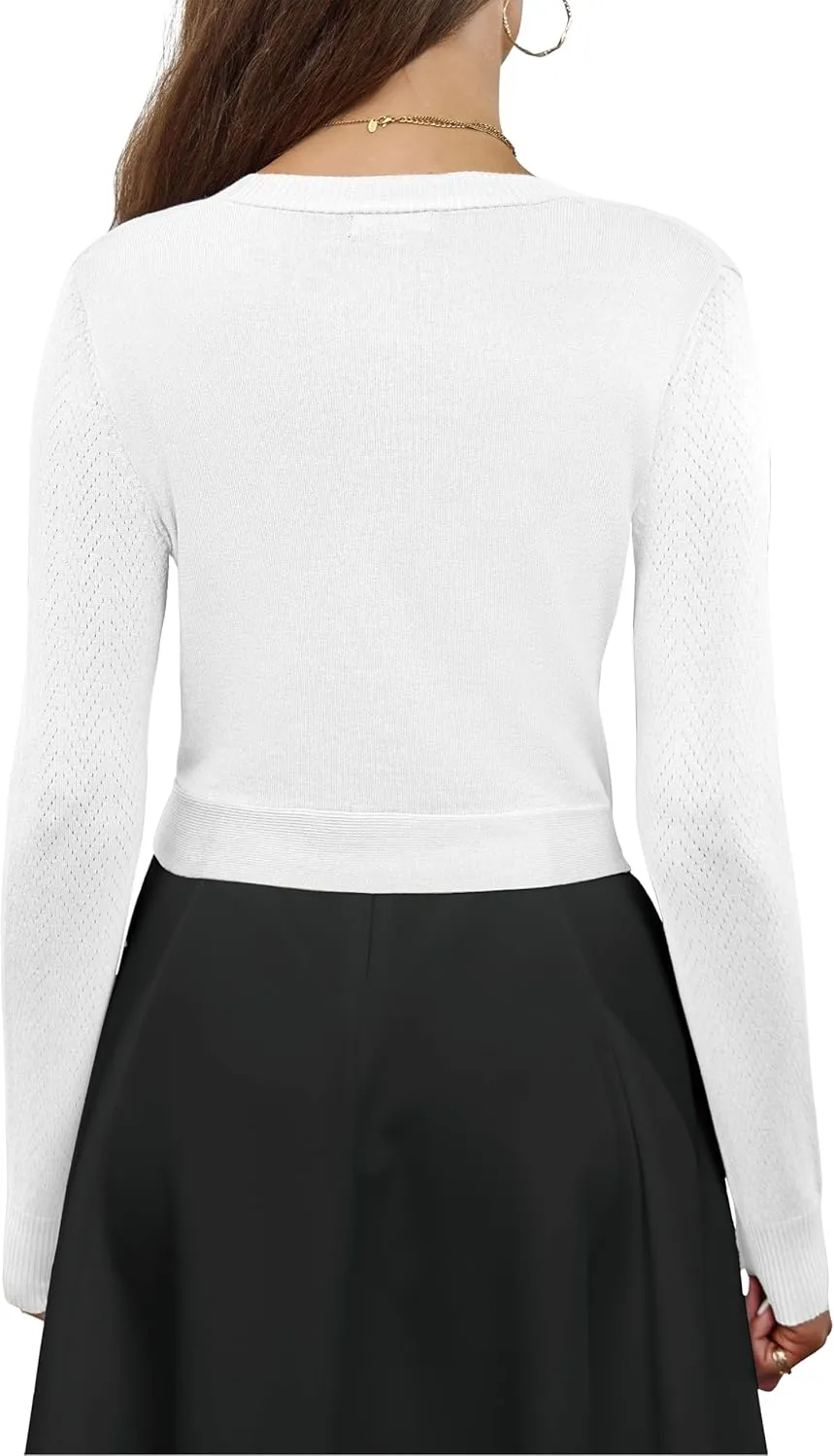 VOIANLIMO Women's Cardigan Knit Sweaters Long Sleeve Cropped Tie Front Bolero Shrug for Dresses S-XL