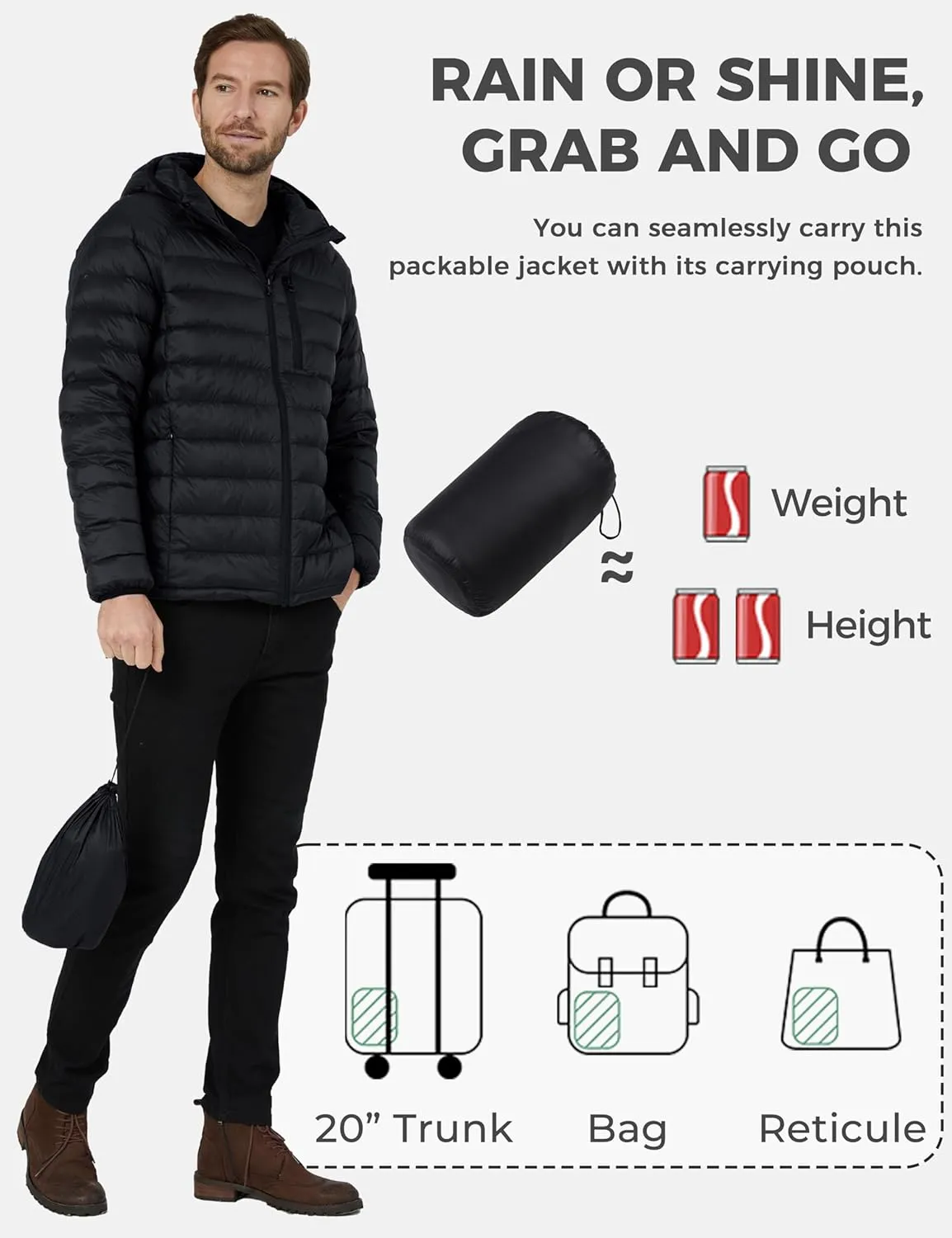 wantdo Men's Packable Down Jacket Lightweight Puffer Jacket Hooded Winter Jacket