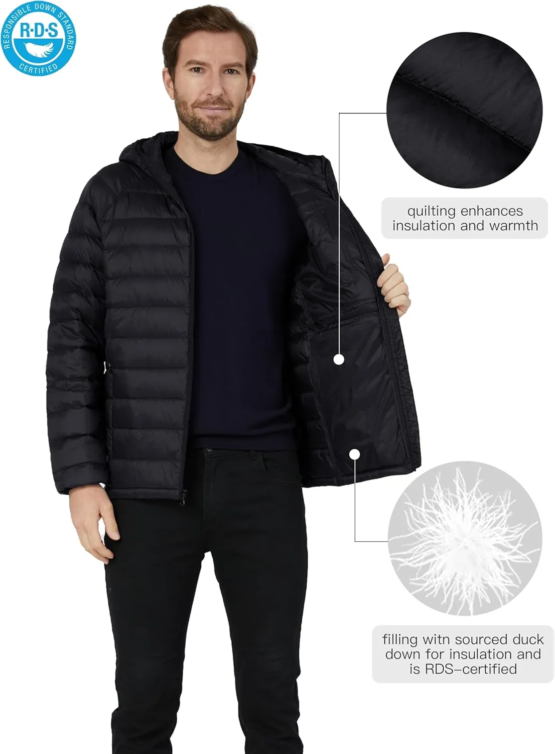 wantdo Men's Packable Down Jacket Lightweight Puffer Jacket Hooded Winter Jacket