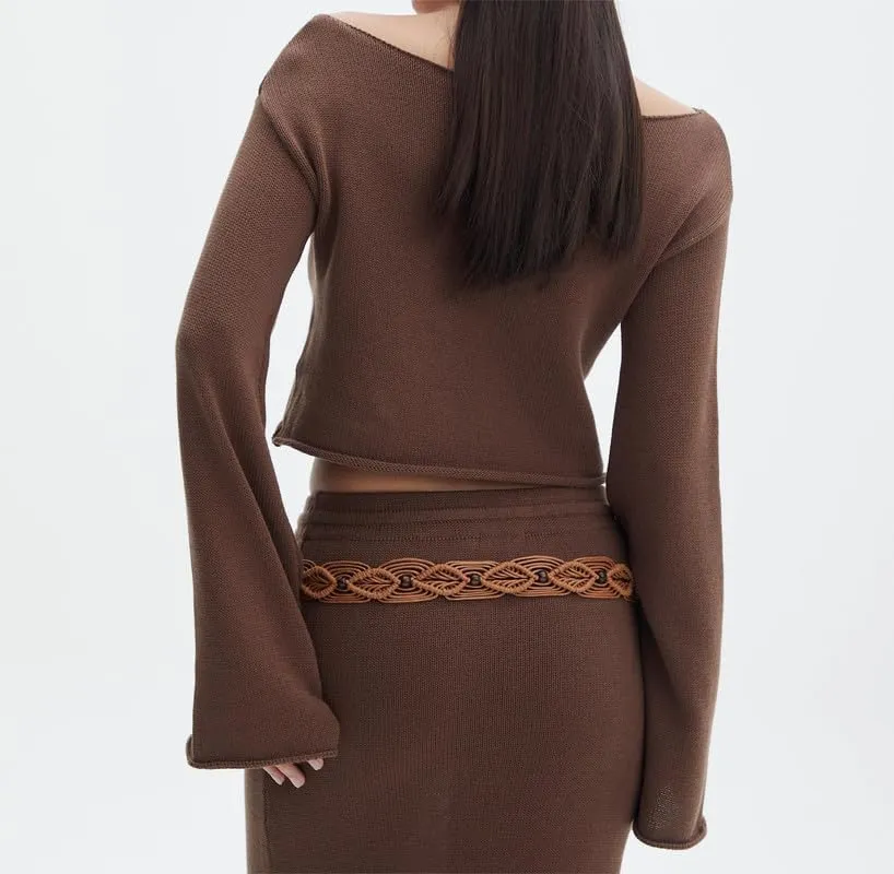 Women 2 Piece Skirt Outfits Y2K Long Sleeve Crop Tops Bodycon Maxi Skirt Set Solid Ruched Fall Suits Streetwear