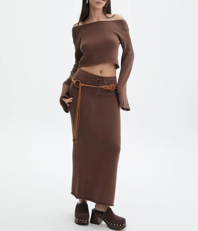 Women 2 Piece Skirt Outfits Y2K Long Sleeve Crop Tops Bodycon Maxi Skirt Set Solid Ruched Fall Suits Streetwear
