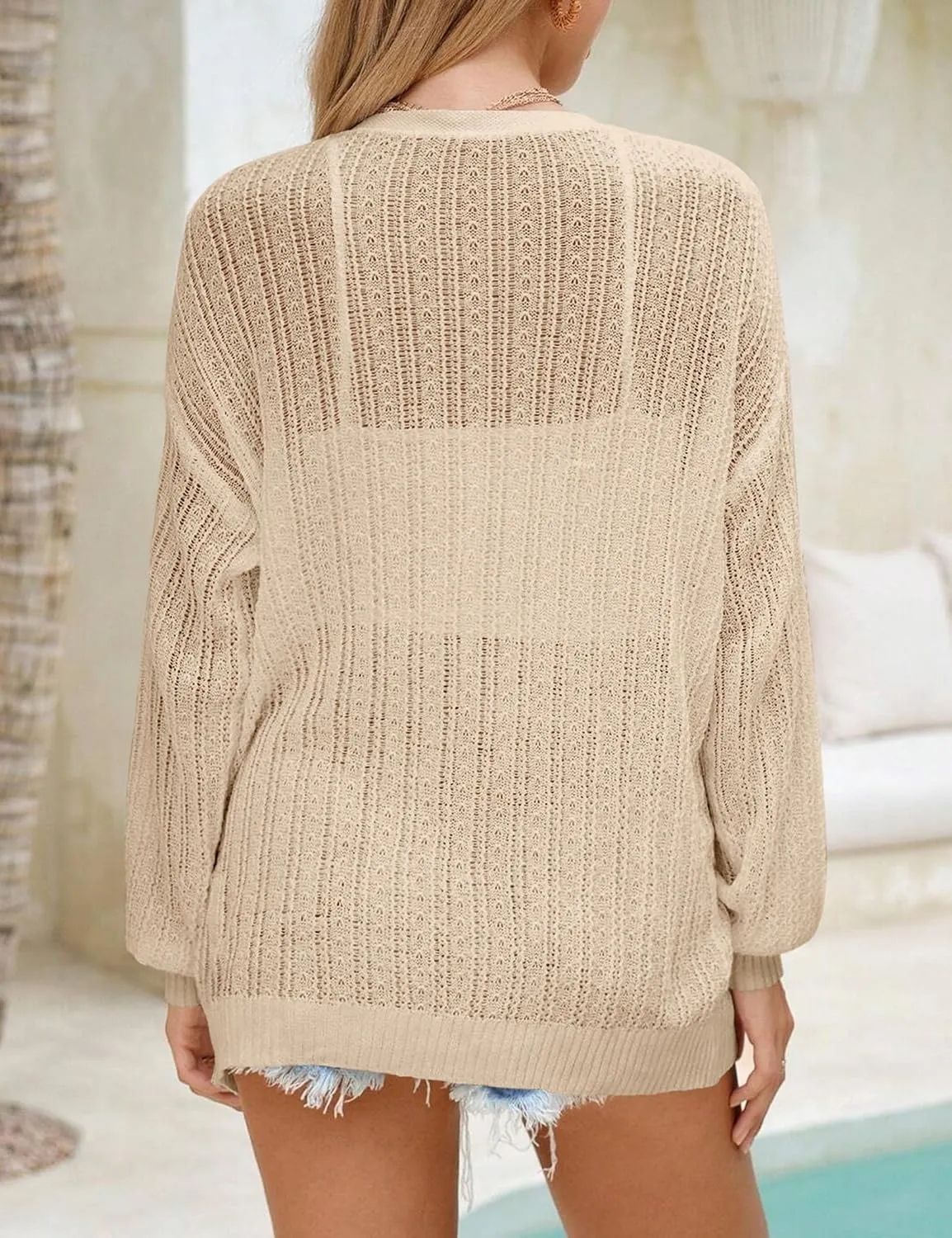 Women Crochet Cardigan Cover Up Lightweight Knit Kimono Open Front Long Sleeve Cardigans