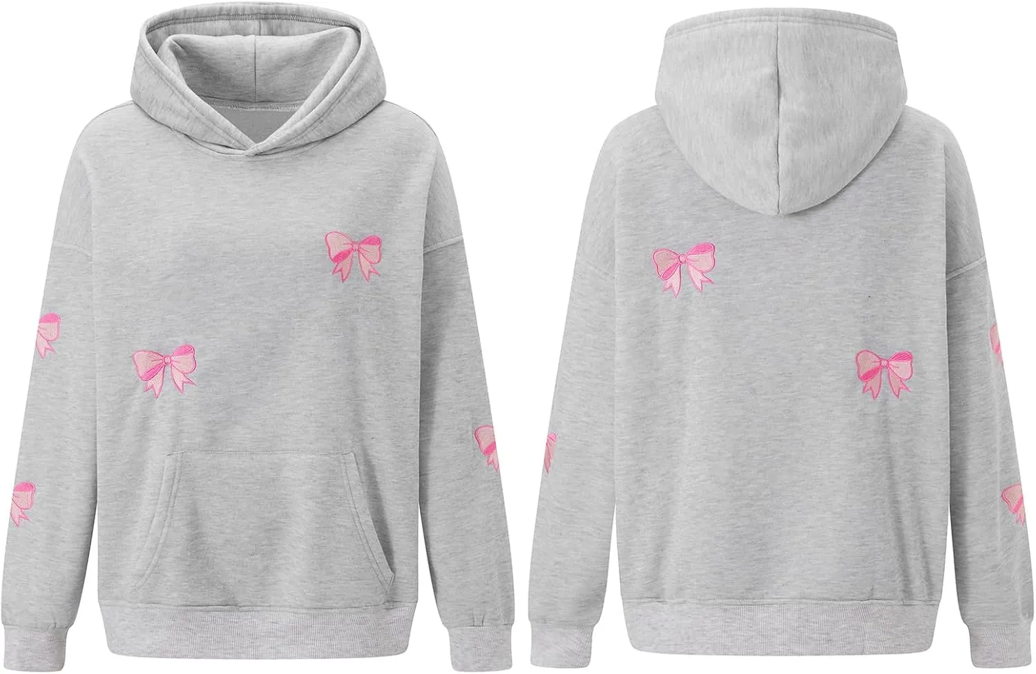 Women Embroidered Hoodies Y2K Long Sleeve Hooded Cute Preppy Fleece Pullover Sweatshirts with Pockets