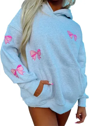 Women Embroidered Hoodies Y2K Long Sleeve Hooded Cute Preppy Fleece Pullover Sweatshirts with Pockets