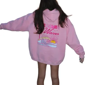 Women Embroidered Hoodies Y2K Long Sleeve Hooded Cute Preppy Fleece Pullover Sweatshirts with Pockets