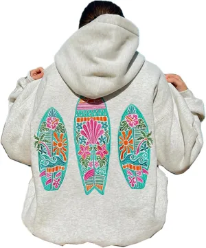Women Embroidered Hoodies Y2K Long Sleeve Hooded Cute Preppy Fleece Pullover Sweatshirts with Pockets