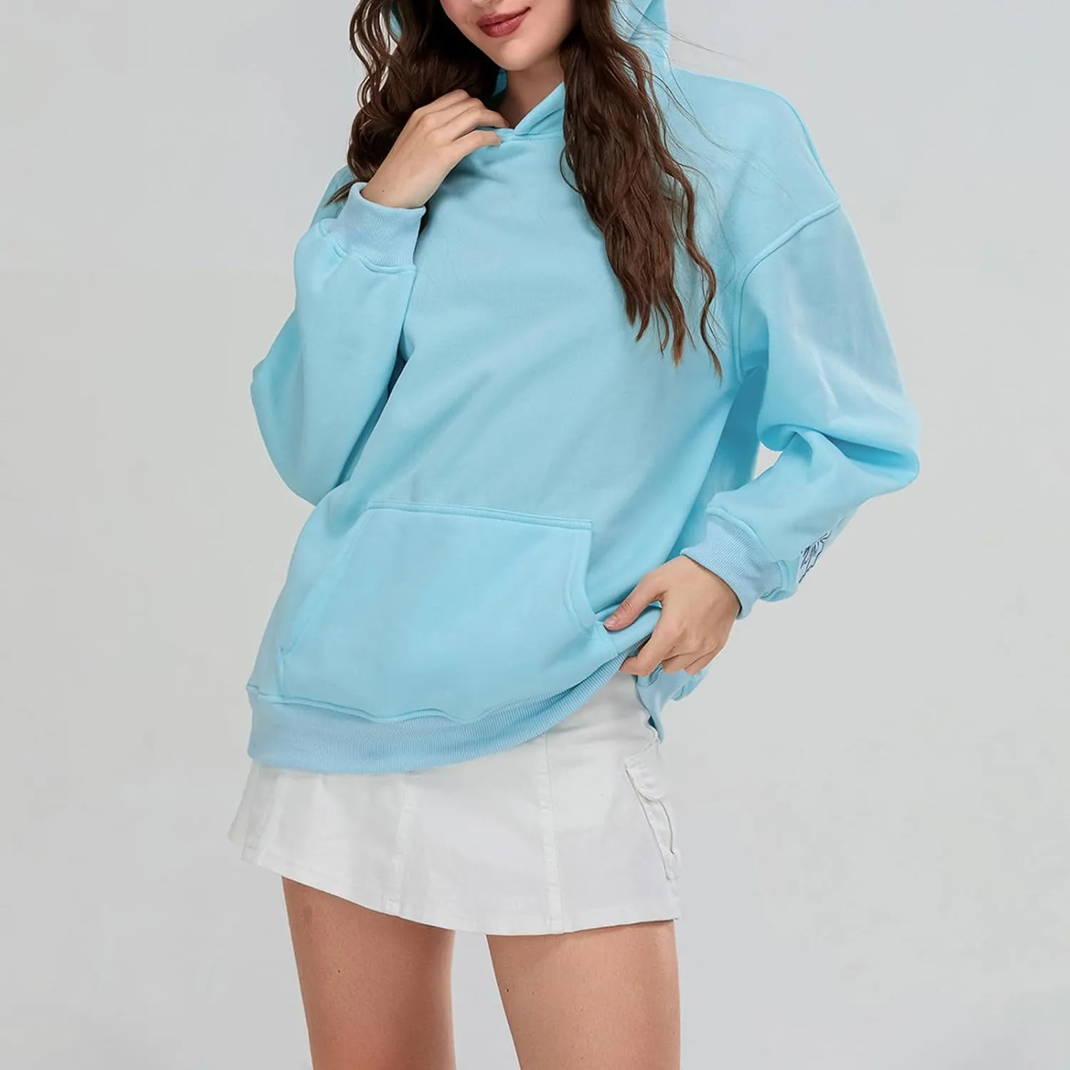 Women Embroidered Hoodies Y2K Long Sleeve Hooded Cute Preppy Fleece Pullover Sweatshirts with Pockets