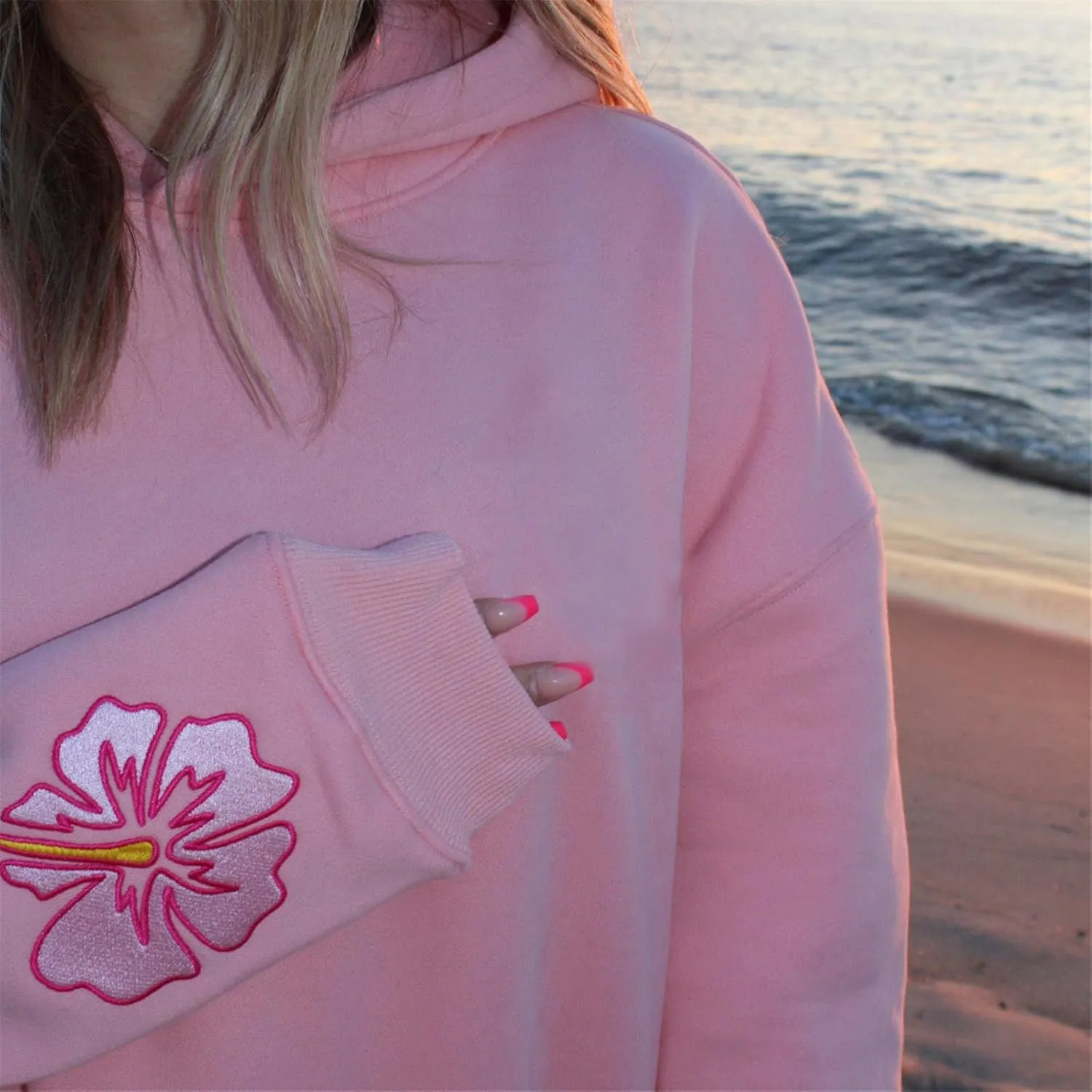 Women Embroidered Hoodies Y2K Long Sleeve Hooded Cute Preppy Fleece Pullover Sweatshirts with Pockets