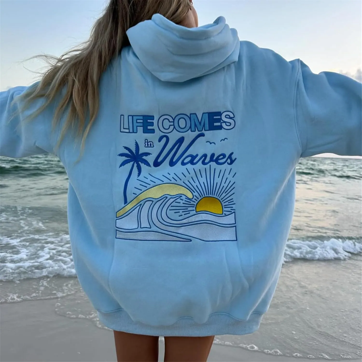 Women Embroidered Hoodies Y2K Long Sleeve Hooded Cute Preppy Fleece Pullover Sweatshirts with Pockets