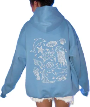 Women Embroidered Hoodies Y2K Long Sleeve Hooded Cute Preppy Fleece Pullover Sweatshirts with Pockets