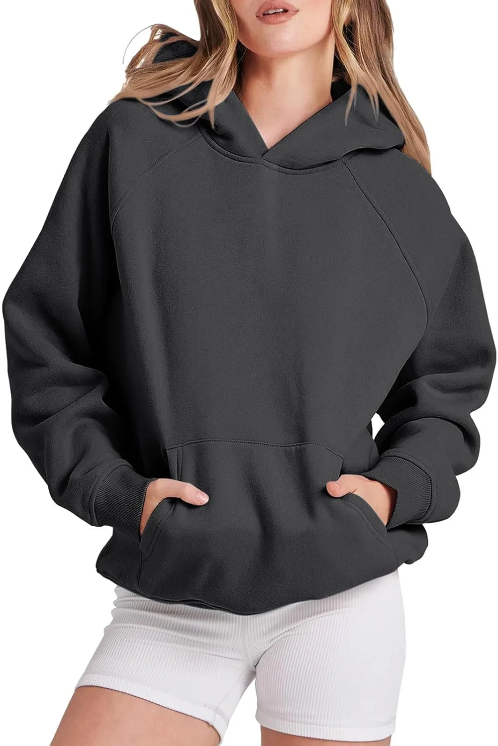 Women Fleece Oversized Hoodie Sweatshirt Long Sleeve Pocket Drop Shoulder Pullovers Top Fall Winter Clothes