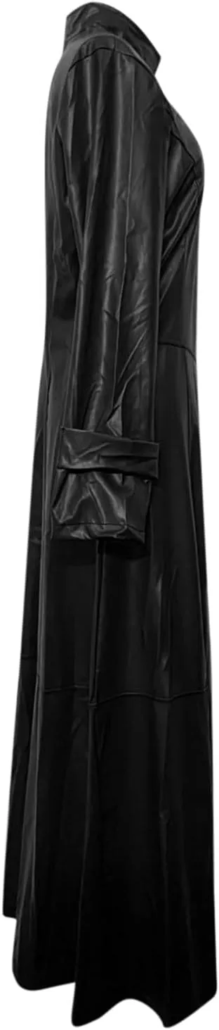 Women Leather Jacket 2024 Long Sleeve Overcoat Dress Zipper Leather Long Coats Lapel Collar Outerwear Winter