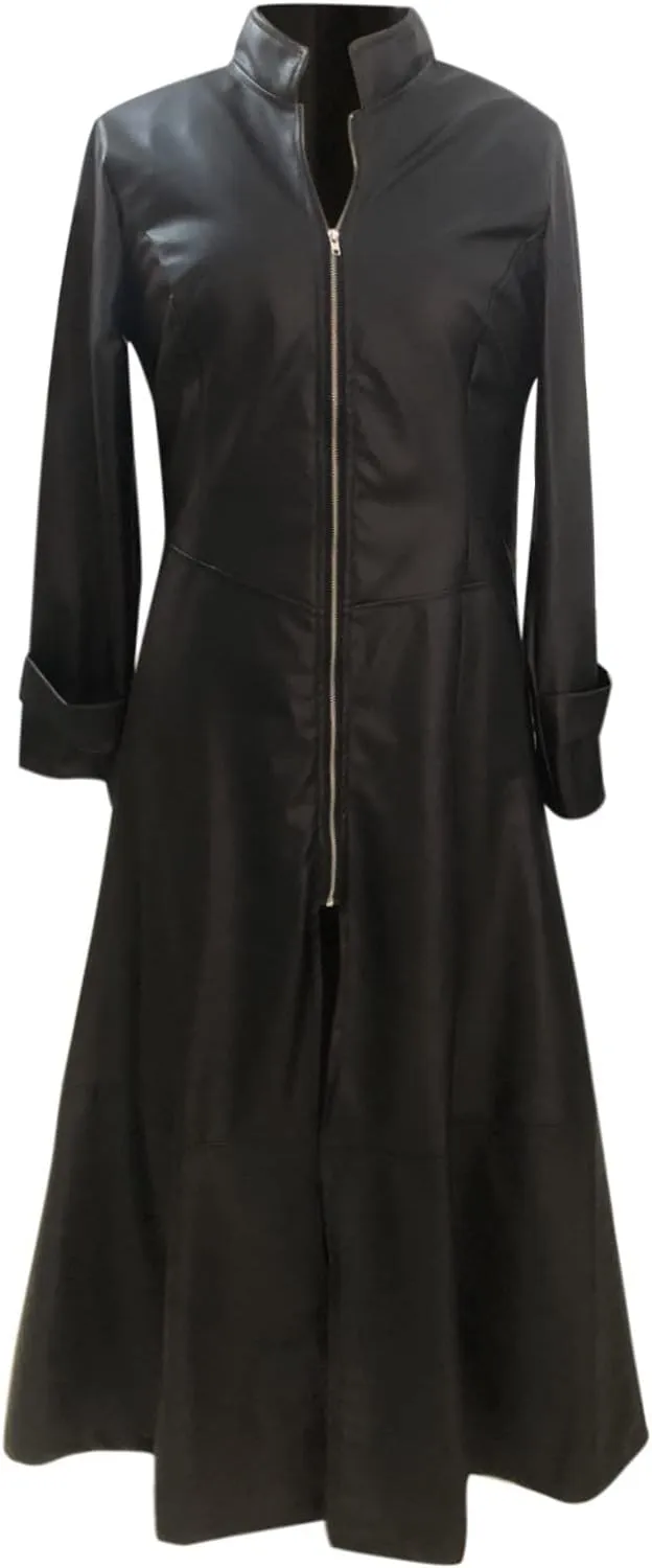Women Leather Jacket 2024 Long Sleeve Overcoat Dress Zipper Leather Long Coats Lapel Collar Outerwear Winter