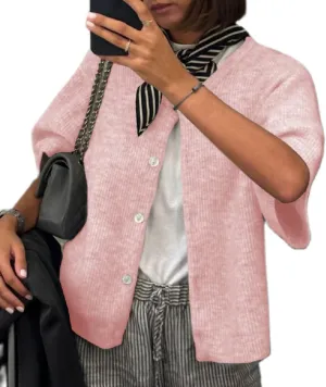 Women Lightweight Knitted Cropped Cardigan Shirt Short Sleeve Button Down Sweater Y2k Open Front Loose Ribbed Shirt
