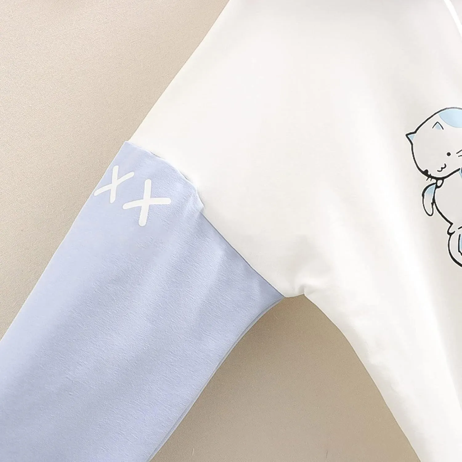 Women Long Sleeve Hoodies Kawaii Cartoon Cute Cat Graphic Color Block Hooded Sweatshirt Top Oversized Casual Pullover