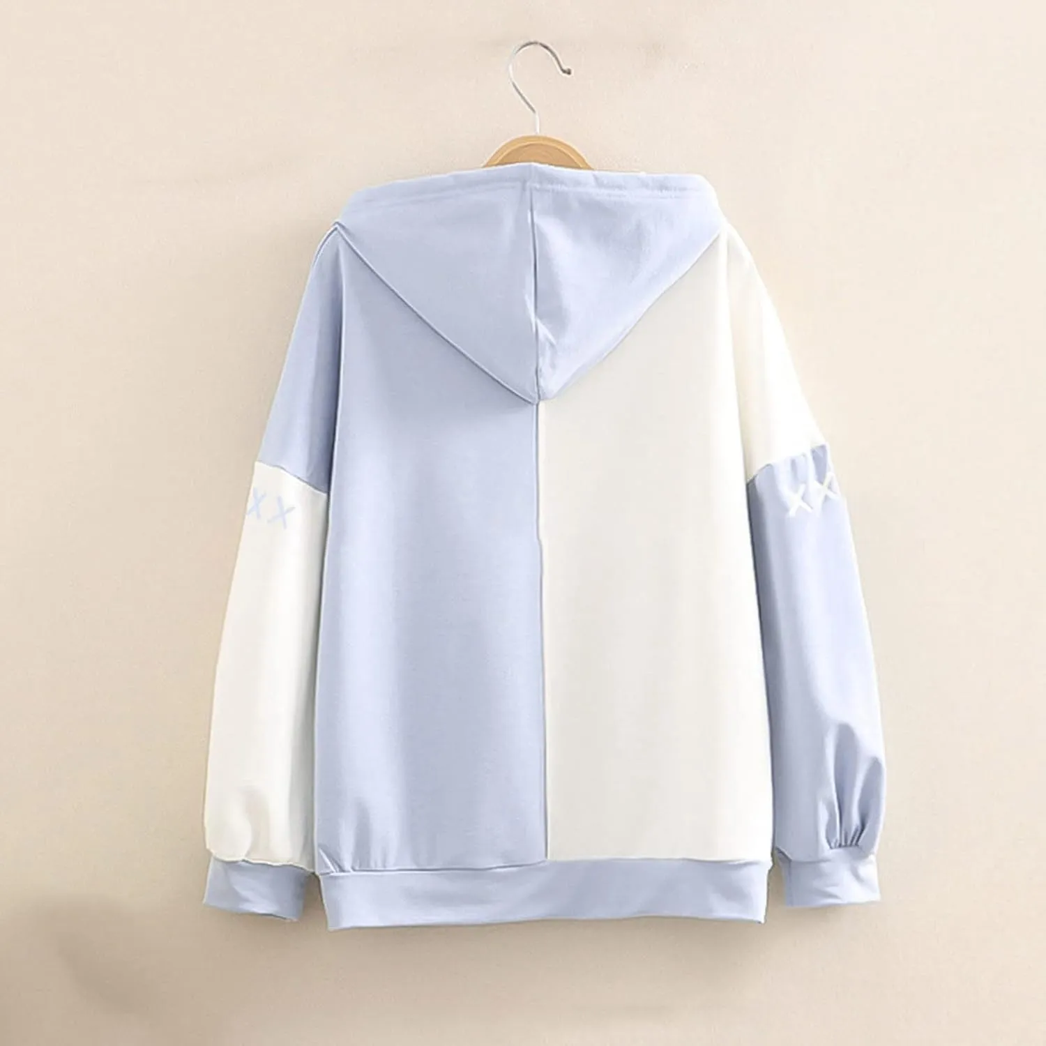Women Long Sleeve Hoodies Kawaii Cartoon Cute Cat Graphic Color Block Hooded Sweatshirt Top Oversized Casual Pullover