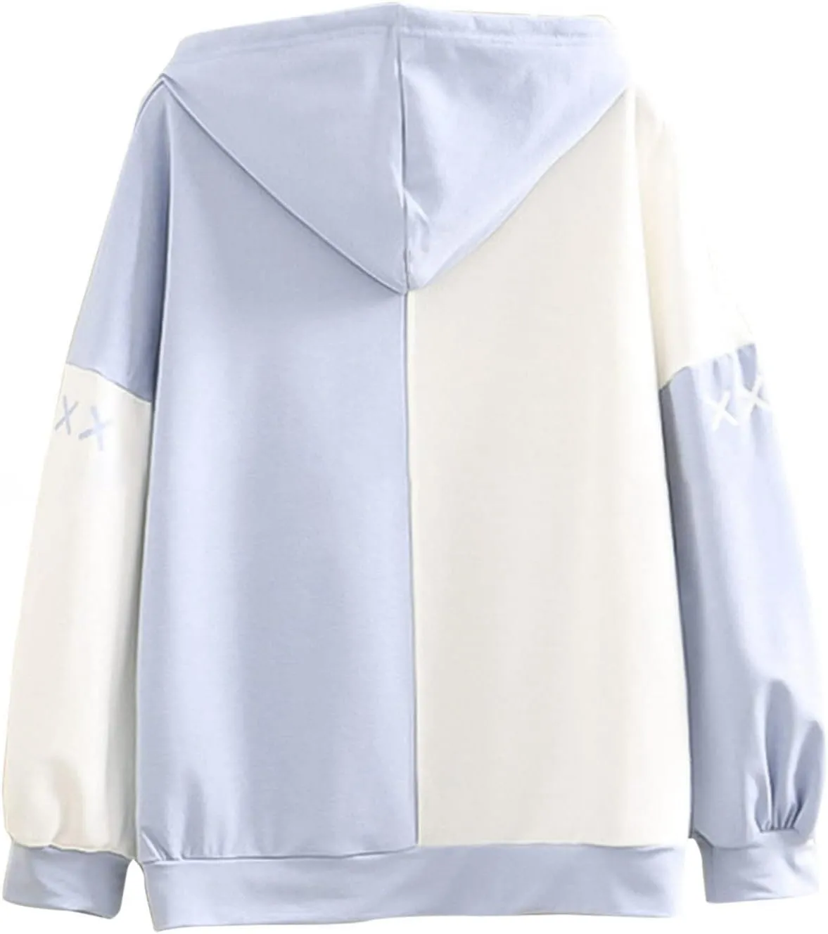 Women Long Sleeve Hoodies Kawaii Cartoon Cute Cat Graphic Color Block Hooded Sweatshirt Top Oversized Casual Pullover