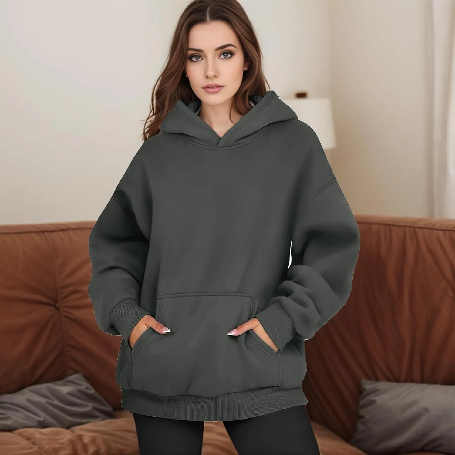 Women Oversized Hoodie Fleece Sweatshirts with Pockets Casual Loose Y2K Hoodie Long Sleeve Comfort Colors Sweatshirts