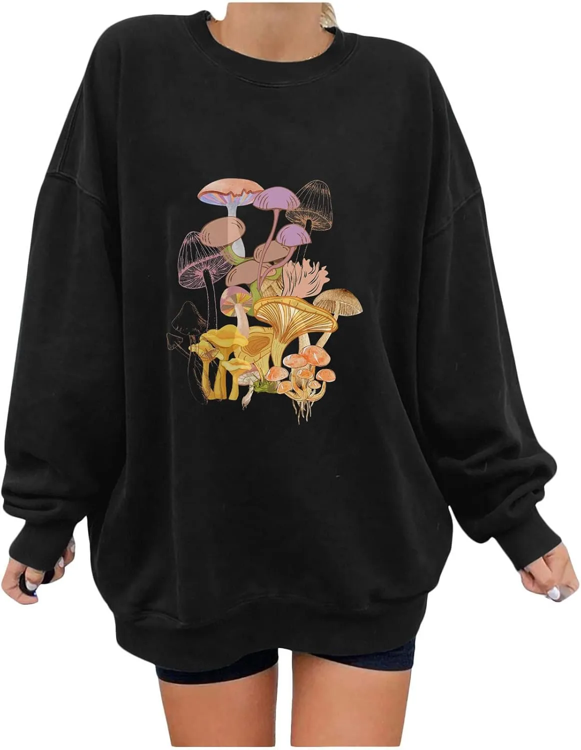Women Oversized Y2k Sweatshirt Long Sleeve Crewneck Mushroom Graphic Fall Tops Trendy Plus Size Pullover Comfy Shirts