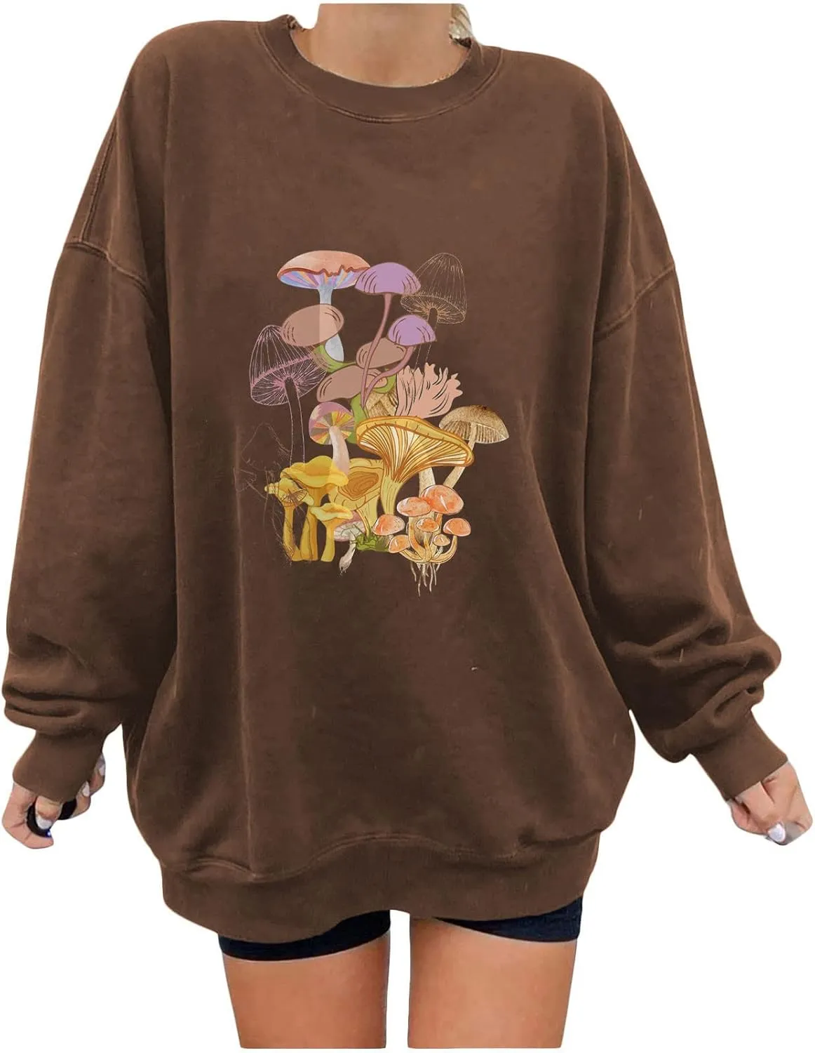 Women Oversized Y2k Sweatshirt Long Sleeve Crewneck Mushroom Graphic Fall Tops Trendy Plus Size Pullover Comfy Shirts