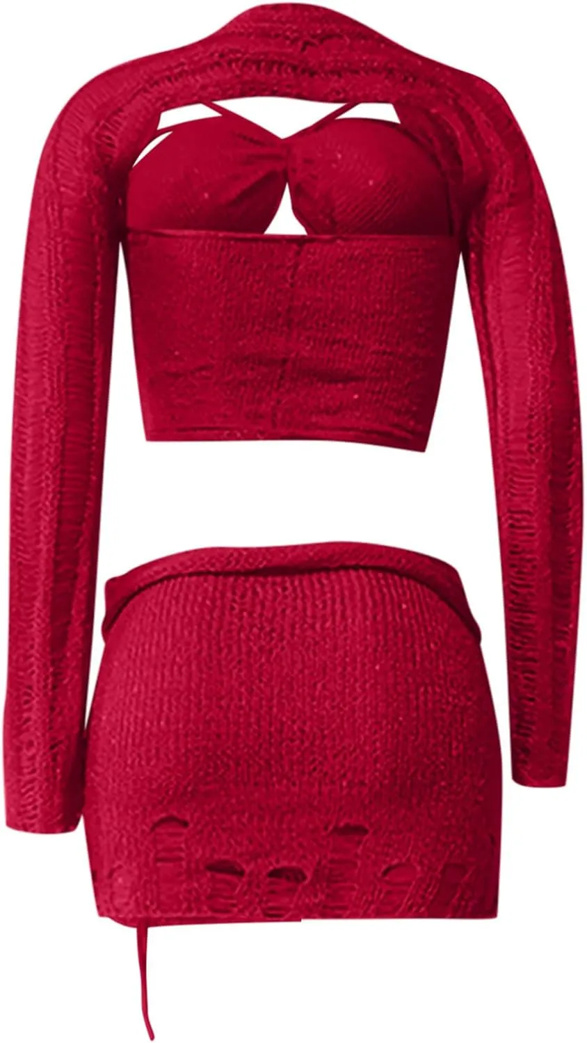 Women Sequin Skirt And Crochet Tops Set Y2k Knitted Mesh Crop Tops Sexy Sparkle Mini Short Skirt 2 Piece Outfits