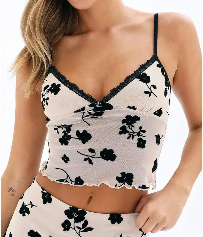 Women Sexy Two Piece Long Skirt Set Y2k Crop Cami Top Split Maxi Skirt Floral Print Outfits Summer Party Clubwear