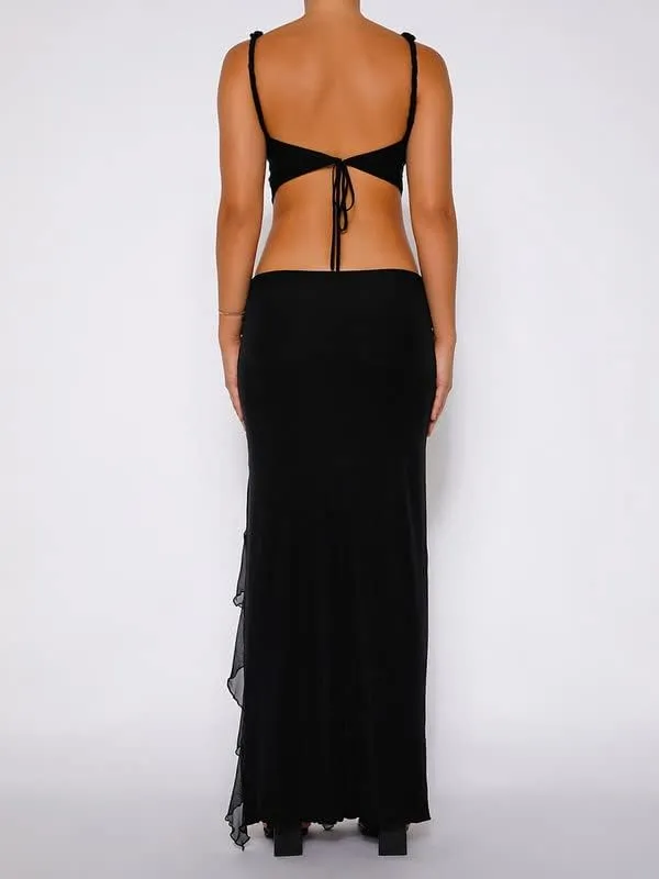 Women Sexy Two Piece Long Skirt Set Y2k Crop Cami Top Split Maxi Skirt Floral Print Outfits Summer Party Clubwear