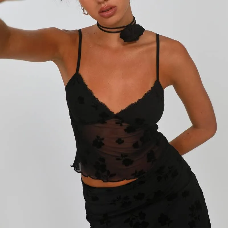Women Sexy Two Piece Long Skirt Set Y2k Crop Cami Top Split Maxi Skirt Floral Print Outfits Summer Party Clubwear