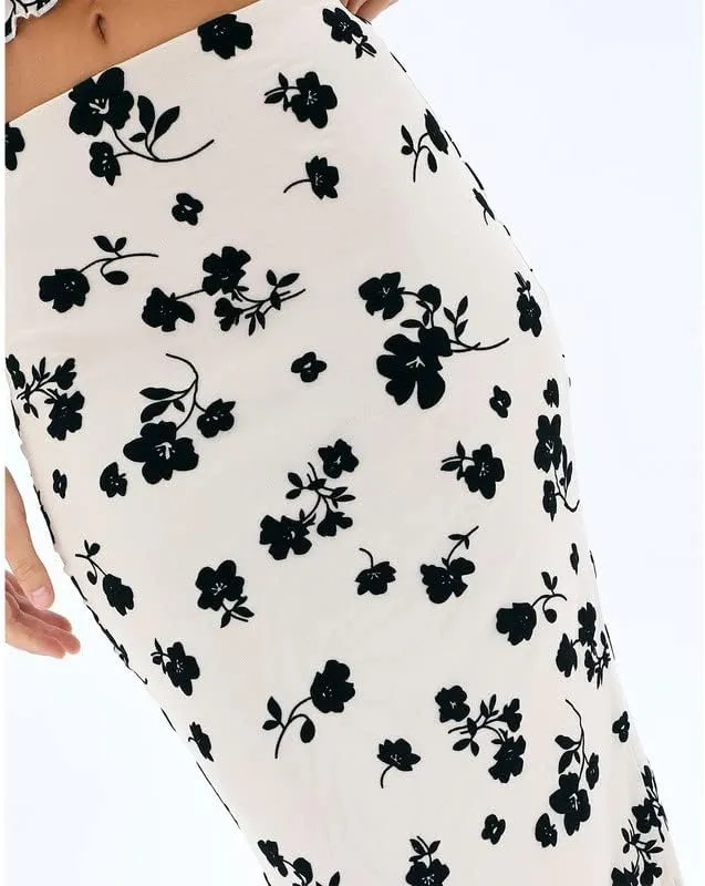 Women Sexy Two Piece Long Skirt Set Y2k Crop Cami Top Split Maxi Skirt Floral Print Outfits Summer Party Clubwear