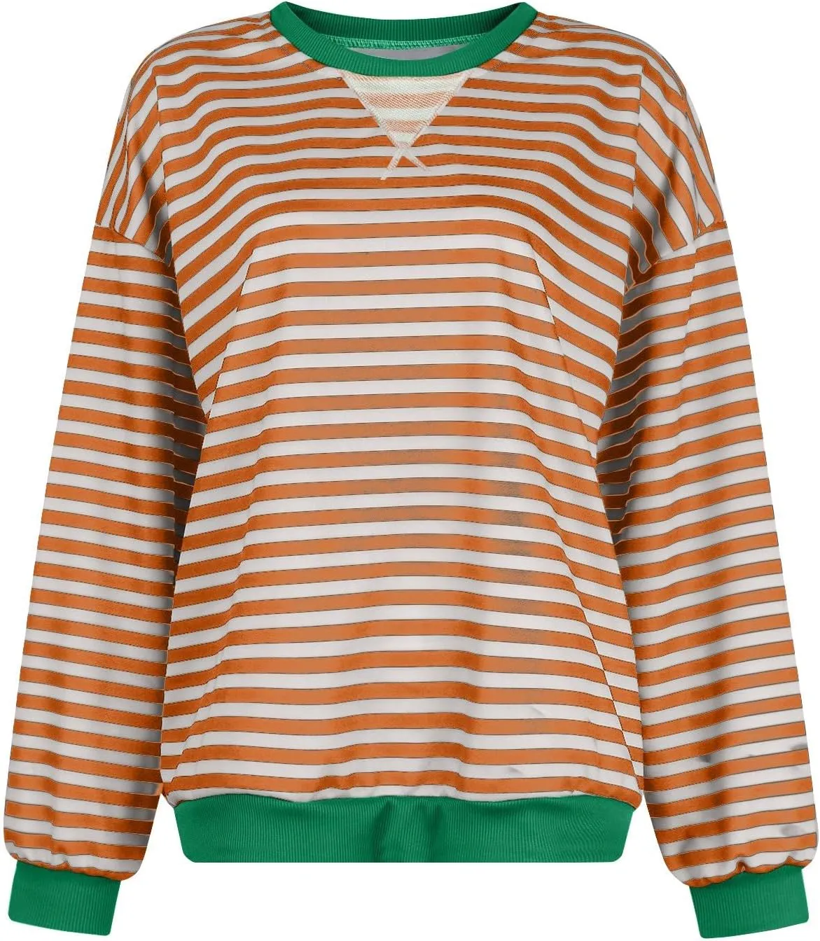 Women Striped Sweatshirts Colors Block Oversized Sweatshirt with Pockets Crewneck Sweatshirt Loose Pullover Sweaters