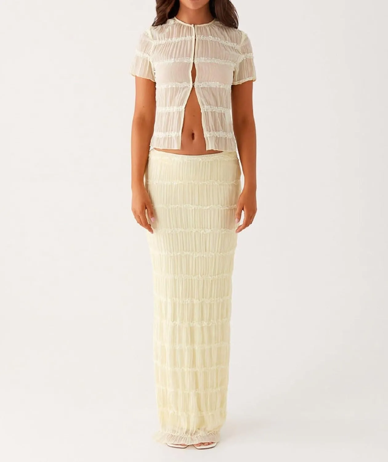 Women Two Piece Maxi Skirt Sets Y2k Sleeveless Crop Cami Top Ruffle Tiered Flowy Long Skirt Vacation Beach Outfits
