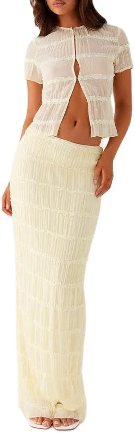 Women Y2k 2 Piece Maxi Skirt Set Ruched Short Sleeve Crop Top Flowy Ruffle Long Skirt Outfits Beachwear